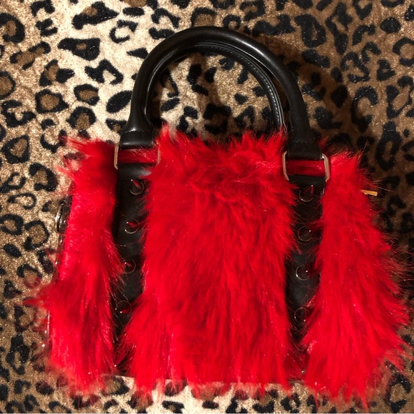 Current Mood Handbags - Current mood red fur spiked shoulder handbag purse dolls kill NWOT